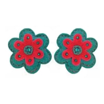 Tarina Tarantino - Kyoto Carnival - Patty Cake - Swarovski Crystal and Puff Felt Flower Earrings - Neon Blue