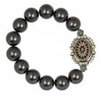 Tarina Tarantino - Gotham City - Etched Glass Starburst Cameo and Glass Pearl Stretch Bracelet - Silver