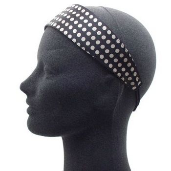 Susan Daniels - Silk Headwrap - Black w/Chocolate Brown Dots (1)