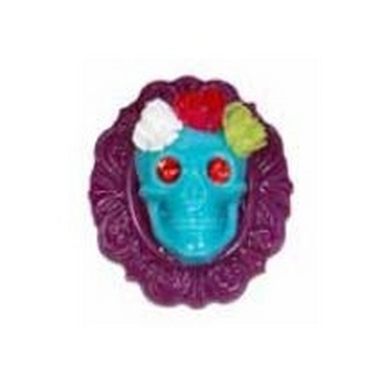 Tarina Tarantino - Sugar Skulls - Swarovski Crystal Eyed Flowered Skull Cameo Stretch Ring - Turquoise on Purple