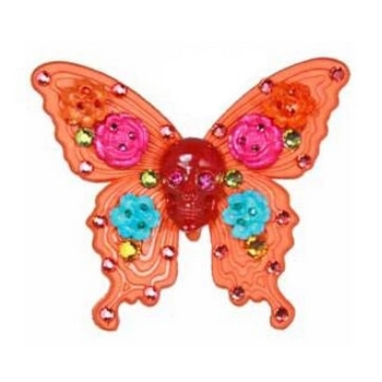 Tarina Tarantino - Sugar Skulls - Swarovski Crystal Eyed Skull and Flower Butterfly Stretch Ring