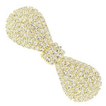 Cara - Crystal Encrusted Petite Bow Barrette - Gold & White Diamond (1)