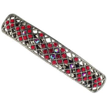 Karen Marie - Diamond Rec Barrette w/Crystals - Ruby (1)