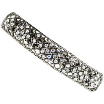 Karen Marie - Diamond Rec Barrette w/Crystals - White (1)