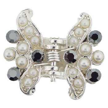 Karen Marie - Mini Crystal & Pearl Butterfly Claw Clip - Smoke (1)