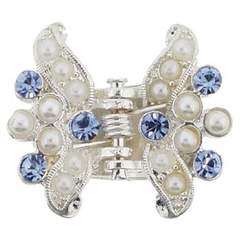Karen Marie - Mini Crystal & Pearl Butterfly Claw Clip - Blue (1)