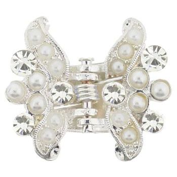Karen Marie - Mini Crystal & Pearl Butterfly Claw Clip - White Diamond (1)