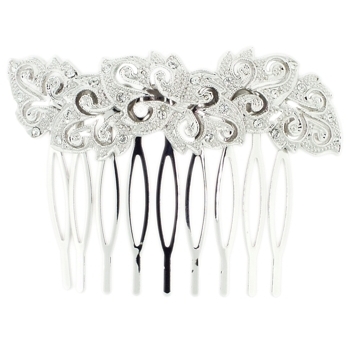 Karen Marie - Bridal Collection - Silver Filigree Leaf Comb w/Crystals