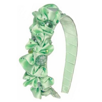 Tarina Tarantino - Oceanica - Swarovski Crystal Ribbon Wrapped Rouched Pearl and Sea Shell Headband - Peridot