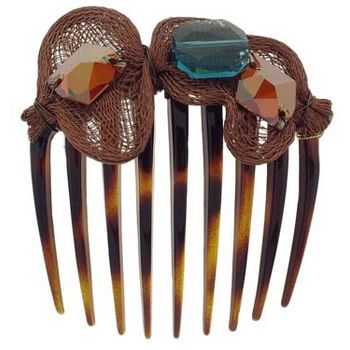 Colette Malouf - Rock Crystal and Mesh Round Comb - Brown (1)
