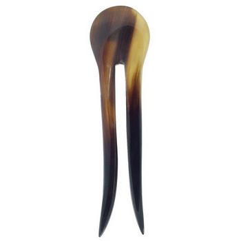 De Renaudin - Ornately Carved Natural Horn Hairpin - Caramel & Chocolate (1)