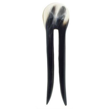 De Renaudin - Ornately Carved Natural Horn Hairpin - White w/Black (1)