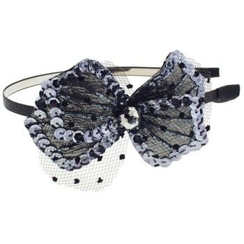 SOHO BEAT - Evening Romance - Shimmer & Lace Double Bow Headband - Pewter