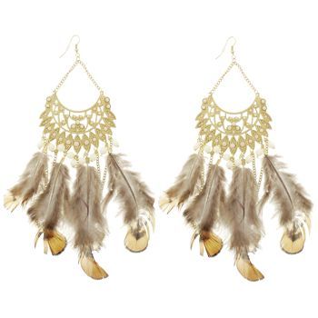 SOHO BEAT - Navajo Couture - Indian Princess Feather Chandelier Earrings - Ivory