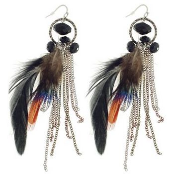 SOHO BEAT - Navajo Couture - Medicine Woman Feather and Crystal Earrings - Black Onyx