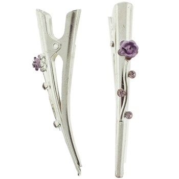 SOHO BEAT - French Fashionista - Chic Long Stem Rose Mini Condor Clips (Set of 2) - French Lavender