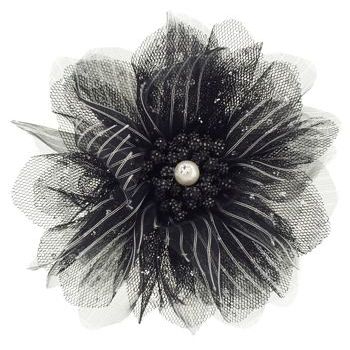 SOHO BEAT - Men's Suit Chic - Pinstripe & Pearl Flower Pin - Black