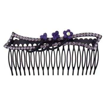 SOHO BEAT - Crystal Avenue - Triple Lyric Flower Comb - Violet