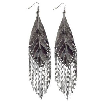 SOHO BEAT - Spanish Soiree - Modern Metallic Leaf Earrings - Pewter