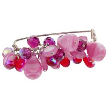 Rachel Abroms - Jeweled Safety Pin - Swarovski Crystals & Beads - Pink (1)