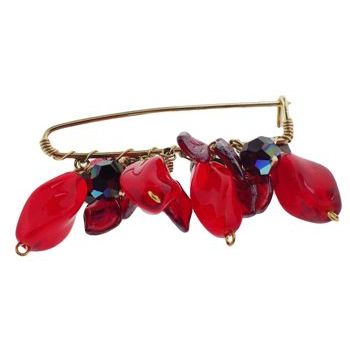 Rachel Abroms - Jeweled Safety Pin - Swarovski Crystals & Stone - Red & Red AB (1)