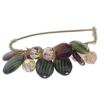 Rachel Abroms - Jeweled Safety Pin - Swarovski Crystals & Stones - Bronze & Green (1)