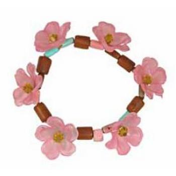 Tarina Tarantino - Flora and Fauna Collection - Sakura - Swarovski Crystal, Wood, and Cherry Blossom Stretch Bracelet