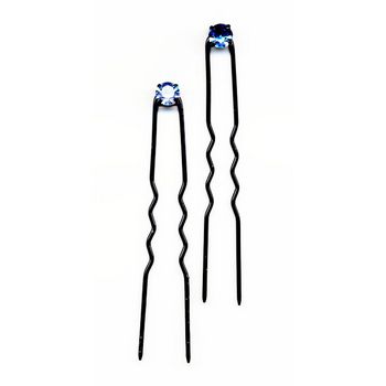 HB HairJewels - Crystal French Hairpins - Sapphire/Black (Set of 2)