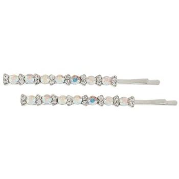 Karen Marie - Crystal Bow Tie Bobby Pins - White AB & White Diamond (Set of 2)