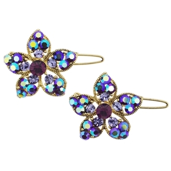 Medusa's Heirlooms - Antique Gold Flower Clips - Ruby (Set of 2)