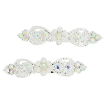 Karen Marie - Bridal Collection - Mini Art Deco Inspired Crystal Barrettes - White AB (2)