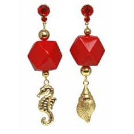 Tarina Tarantino - Hey Sailor! - Siren - Swarovski Crystal Seahorse and Shell Drop Earrings