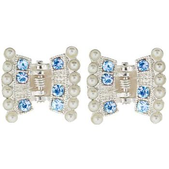 Karen Marie - Mini Crystal & Pearl Crown Claw Clip - Blue  (Set of 2)