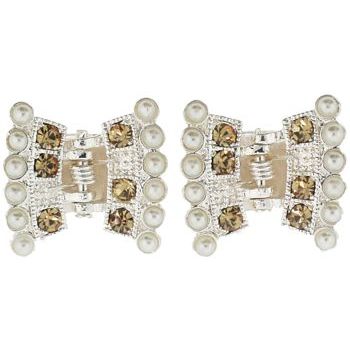 Karen Marie - Mini Crystal & Pearl Crown Claw Clip - Topaz  (Set of 2)