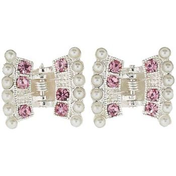 Karen Marie - Mini Crystal & Pearl Crown Claw Clip - Rose  (Set of 2)