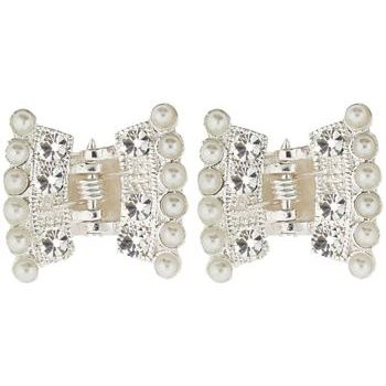 Karen Marie - Mini Crystal & Pearl Crown Claw Clip - White  (Set of 2)