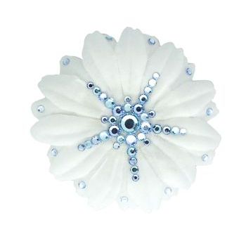 Michelle Roy - Small Daisy Flower Clip - White w/Blue Swarovski Crystal Accents