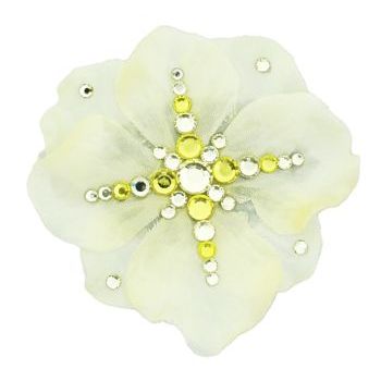 Michelle Roy - Small Silk Flower - Soft Yellow w/Yellow Swarovski Crystal Accents