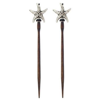 Mei Fa - Hairstyx - Starfish Silver - Long Brown Hairsticks - (Set of 2)