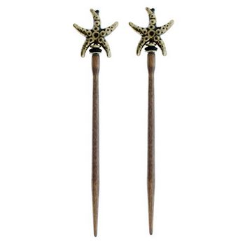 Mei Fa - Hairstyx - Starfish Gold - Long Brown Hairsticks - (Set of 2)