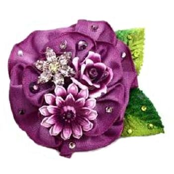 Tarina Tarantino - Collage Flower Anywhere Clip w/Vintage Resin Flower & Crystals - Purple