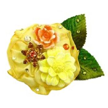 Tarina Tarantino - Collage Flower Anywhere Clip w/Vintage Resin Flower & Crystals - Yellow