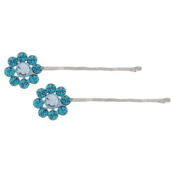 Tarina Tarantino - Crystal Flower Bobby Pins - Blue Zircon/Aqua