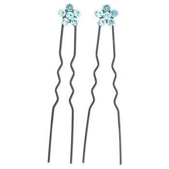 HB HairJewels - Crystal Daisy French Pin - Turquoise w/Black (Set of 2)