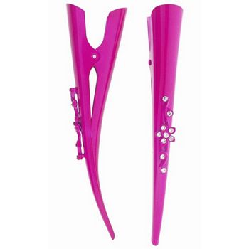 HB HairJewels - Fuchsia Banana Clips w/Crystals - Set of 2 Clips