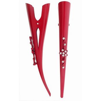 HB HairJewels - Red Banana Clips w/Crystals - Set of 2 Clips