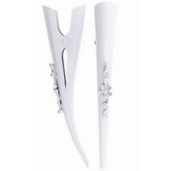 HB HairJewels - White Banana Clips w/Crystals - Set of 2 Clips