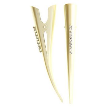 HB HairJewels - Lucy Collection - Austrian Crystal Pearlized Banana Clips - Gold (Set of 2)