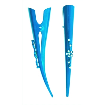 HB HairJewels - Lucy Collection - Austrian Crystal Daisy Banana Clips - Aqua Blue (Set of 2)