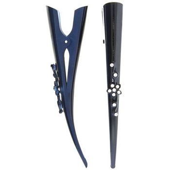 HB HairJewels - Lucy Collection - Austrian Crystal Daisy Banana Clips - Midnight Blue (Set of 2)